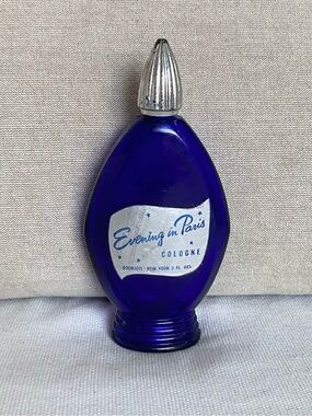 VTG Bourjois Evening in Paris EMPTY Cobalt Blue Glass Vanity Bottle 2oz